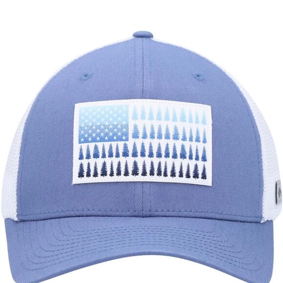 Columbia Blue Canvas White Mesh Tree Flag FlexFit Trucker Hat - Picture 4 of 16